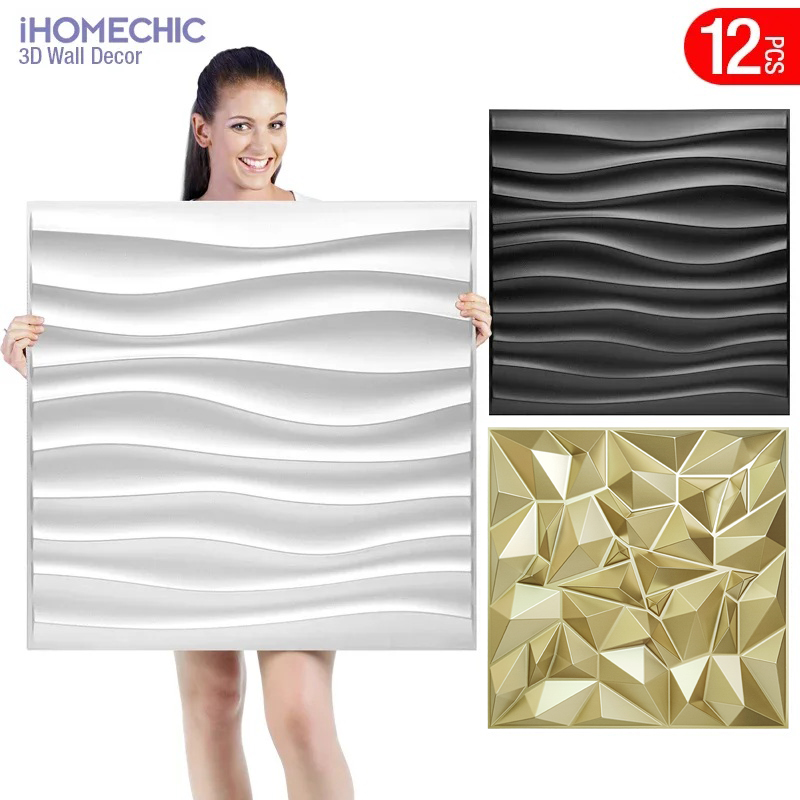 Pvc Panel Background - 12 Uds 50x50cm champán color dorado